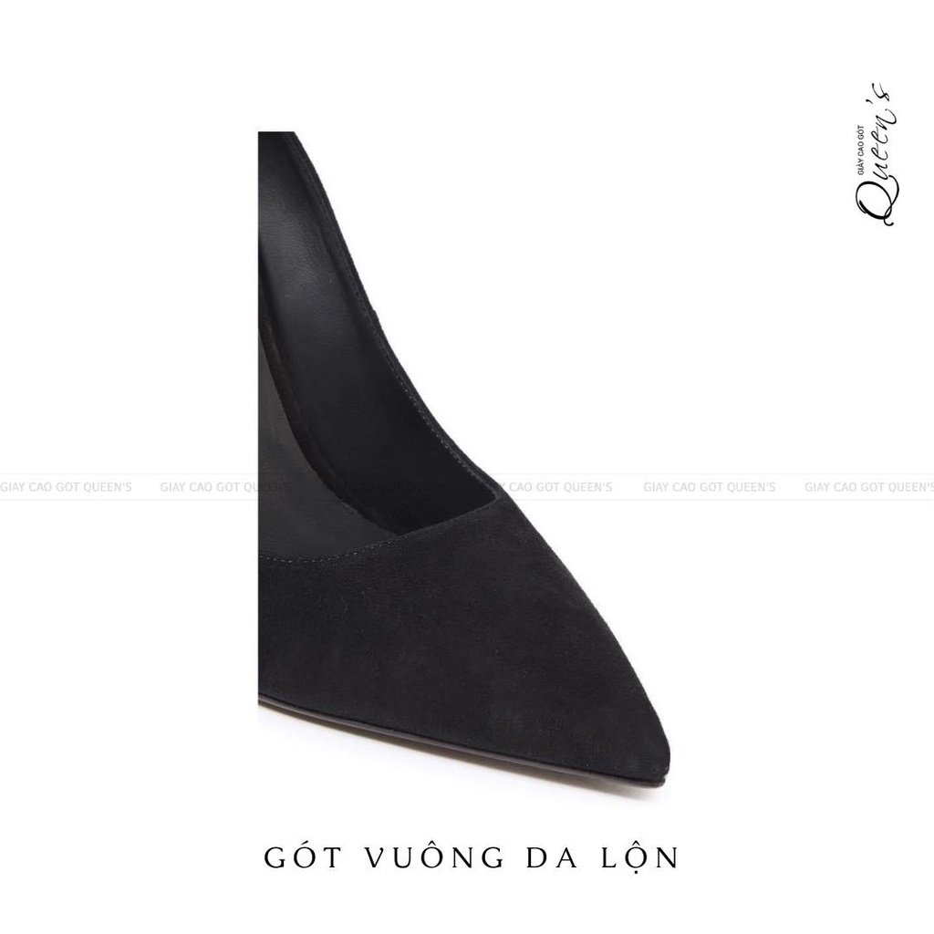 Giày Cao Gót Màu Đen Gót Vuông Da Lộn Mũi Nhọn Cao Cấp Chính Hãng Gót Vuông Cao Cấp Dễ Mang Êm Ái Cao 9-11 Phân