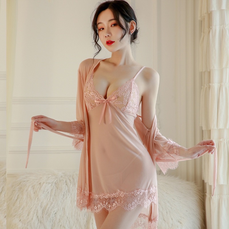 váy ngủ ren kèm áo choàng, quần chíp mã S17 sexy cho bạn gái