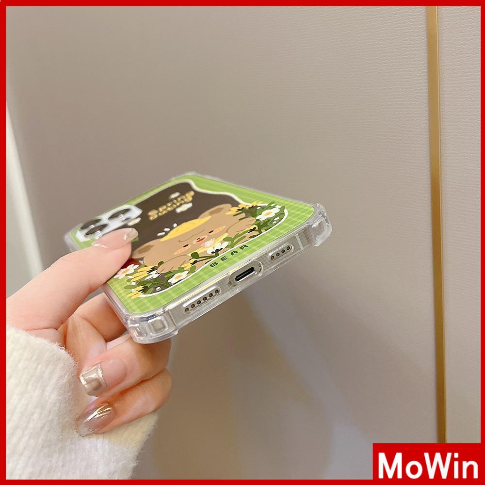 Ốp điện thoại acrylic hình gấu hoa xanh chống sốc bảo vệ toàn diện thích hợp cho iPhone 11/13 Pro Max/12 Pro Max /7 Plus
