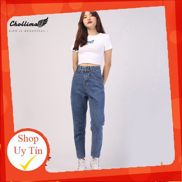 Quần baggy jeans nữ Chollima form rộng 2 bách vuông,lưng thun QD016 – quần bò nữ ulzzang
