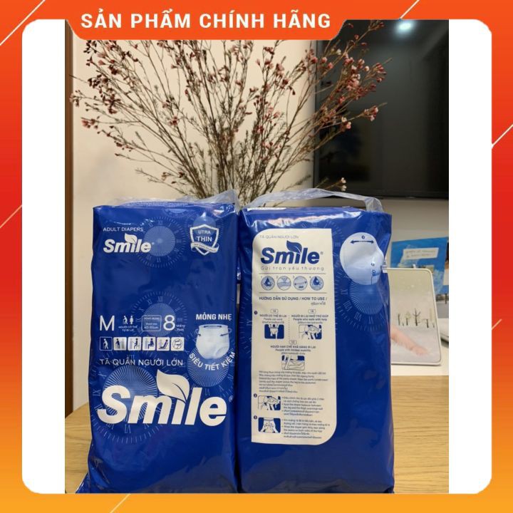 Bỉm Quần Người Già, Bà Mẹ Đi Sinh Smile [Giá Tận Xưởng] Siêu Thấm Hút, Siêu Tiết Kiệm (Size M 8 Miếng,L 7 Miếng/ Gói)