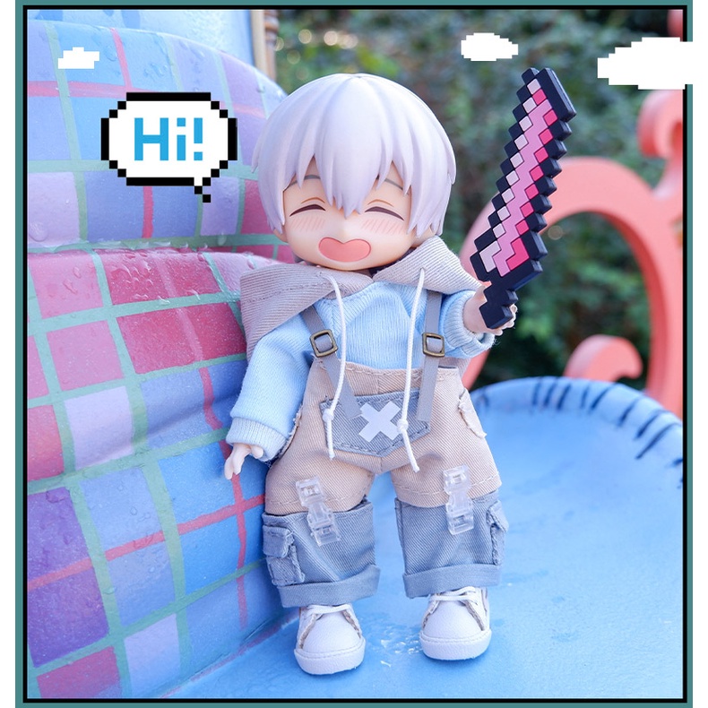 [MIYO] Set đồ pixel áo và yếm xanh biển - Quần áo cho ob11, UFdoll, piccodo9cm, ddf, ymy, Nendoll GS