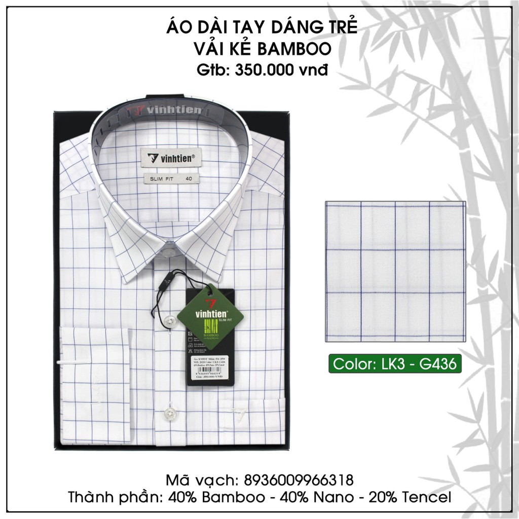 Áo Sơ Mi Dài Tay Bamboo Dáng Slimfit Vĩnh Tiến Caro 399