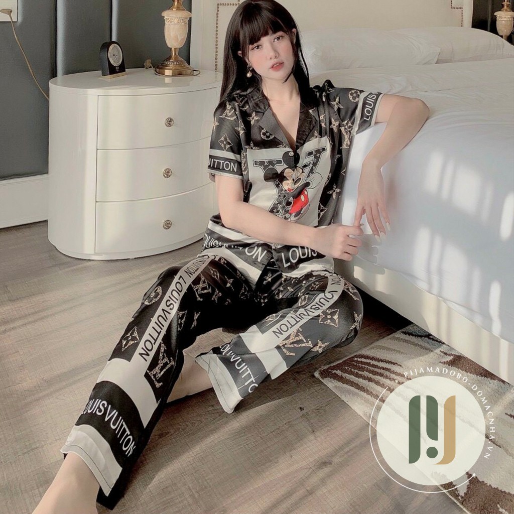 Đồ bộ Pijama lụa satin cao cấp mềm mịn, thoáng mát, tay ngắn kiểu dáng tiểu thư cực kì đáng yêu