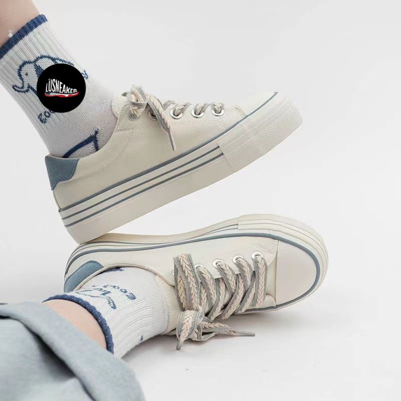 Giày nữ, giày thể thao nữ thêu nổi bông lúa đế cao 3cm màu đen, màu kem size 36-40 [Lù store] G01