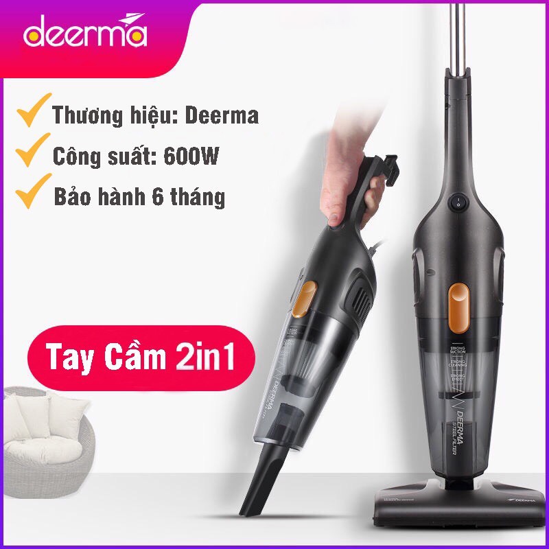Máy Hút Bụi Gia Đình Cầm Tay Deerma DX115C Công Suất Lớn 600W - Lực Hút Mạnh - Tặng Kèm 3 Đầu Hút vt669