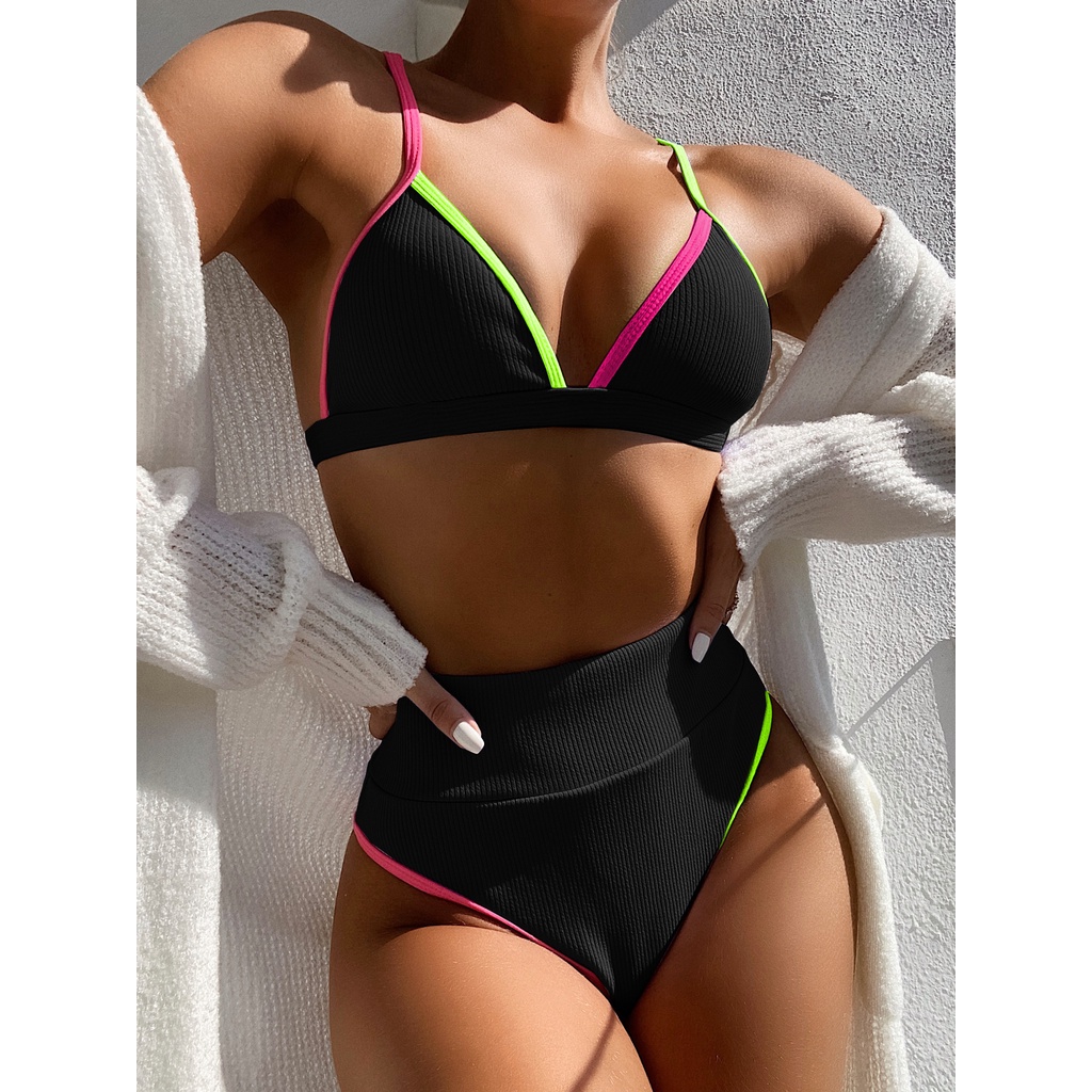 Bộ Bikini Lưng Cao Màu Sắc Gợi Cảm Dành Cho Nữ
