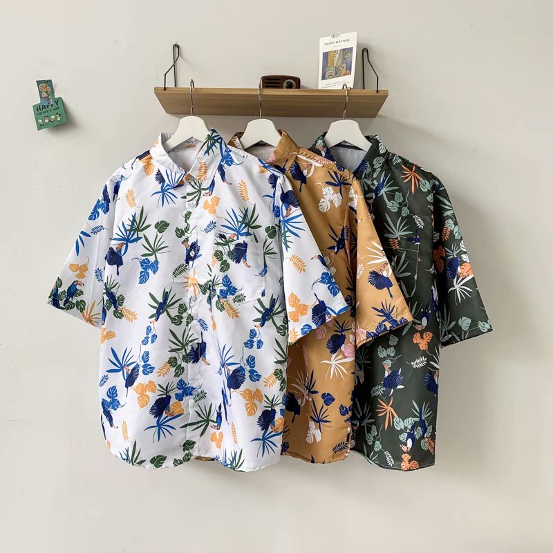 Áo sơ mi tay ngắn phong cách Hawai mùa hè 3 màu size M-3XL