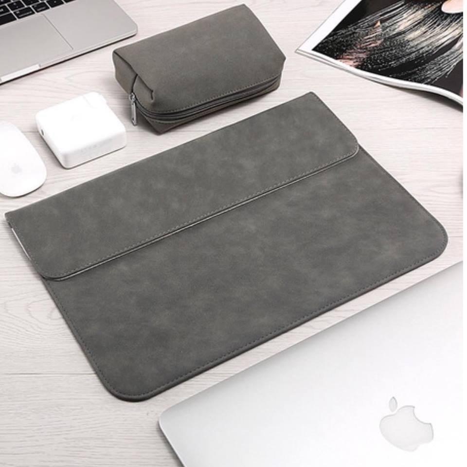 Bao da chống sốc cho macbook, laptop, surface chất da lộn kèm ví