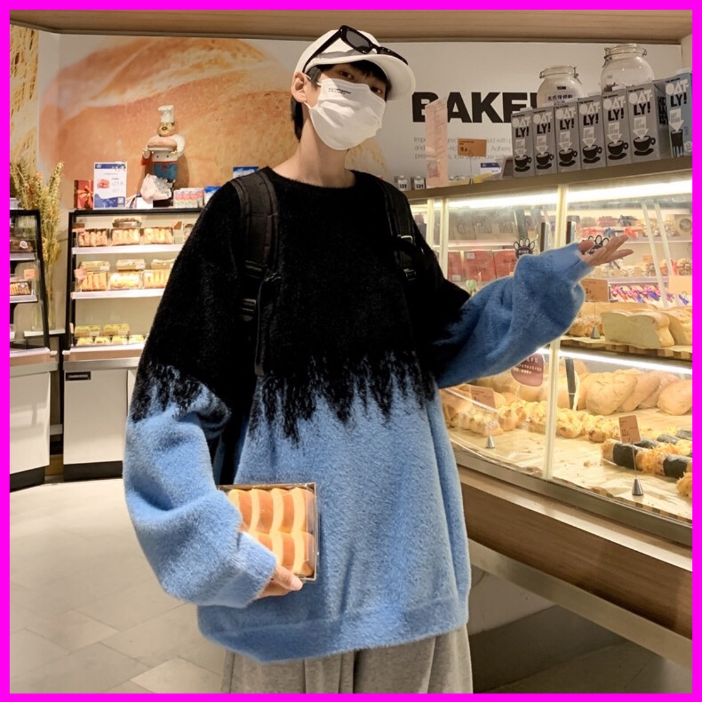 Áo len nam Form rộng phủ lông bên ngoài màu sắc độc đáo và ấm áp 2021