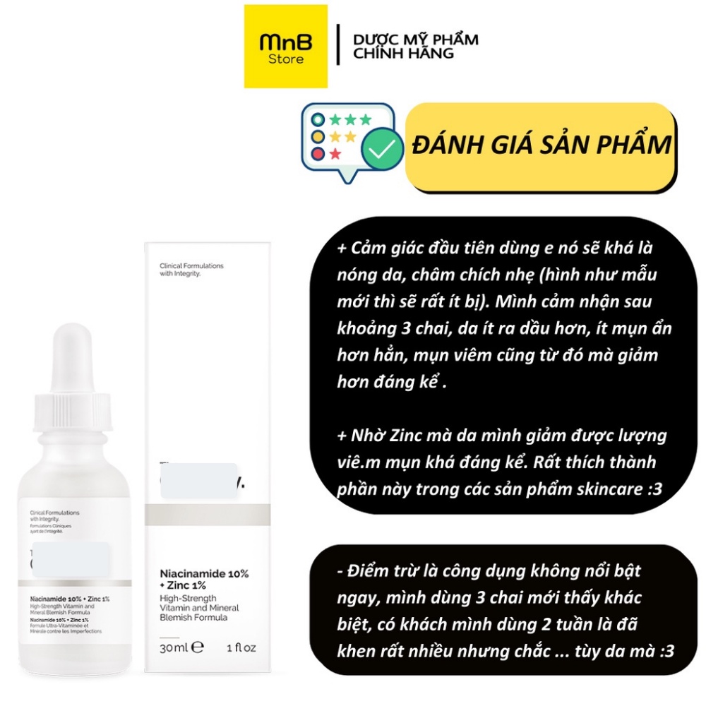 Tinh Chất TO Niacinamide 10% + Zinc 1% Serum ngừa mụn thu nhỏ lỗ chân lông mờ thâm 30ml