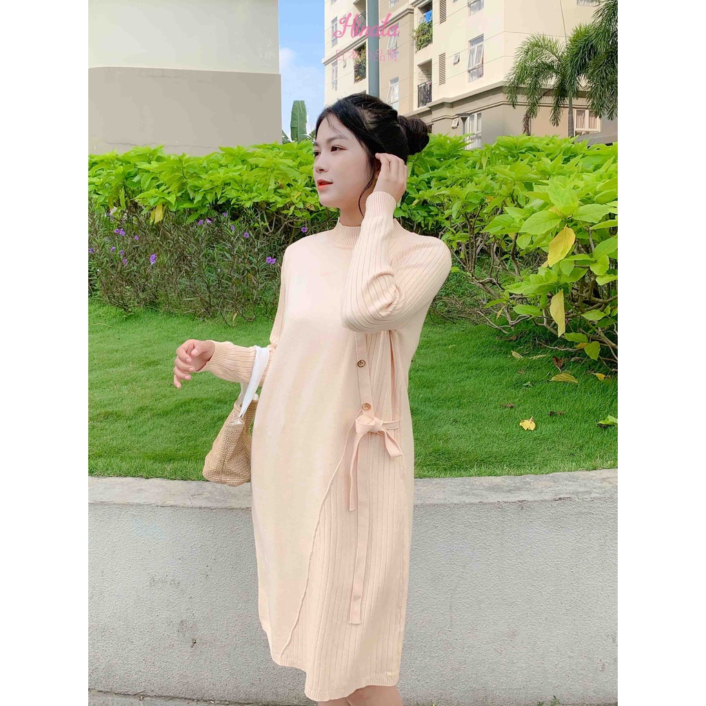 [TẶNG KÈM QUẦN LÓT] Đầm bầu Len dáng xuông Hinata - chất len mềm mịn DB025