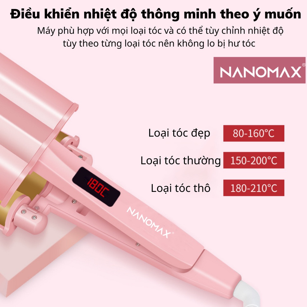 Máy Uốn Tóc Xoăn Gợn Sóng Nước 3 Trục Nanomax N32, Có Màn Hình Hiển Thị, Nhiều Cấp Độ Điều Chỉnh Nhiệt