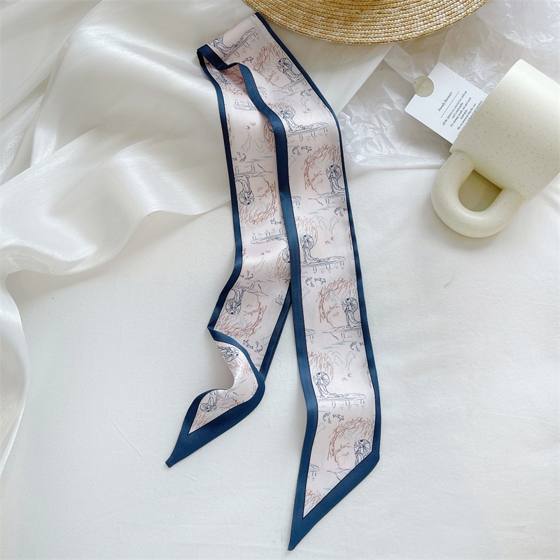 Khăn Choàng Cổ Lụa Kẻ Sọc Caro Phong Cách Retro Thời Trang Xuân Hè Dễ Phối Đồ