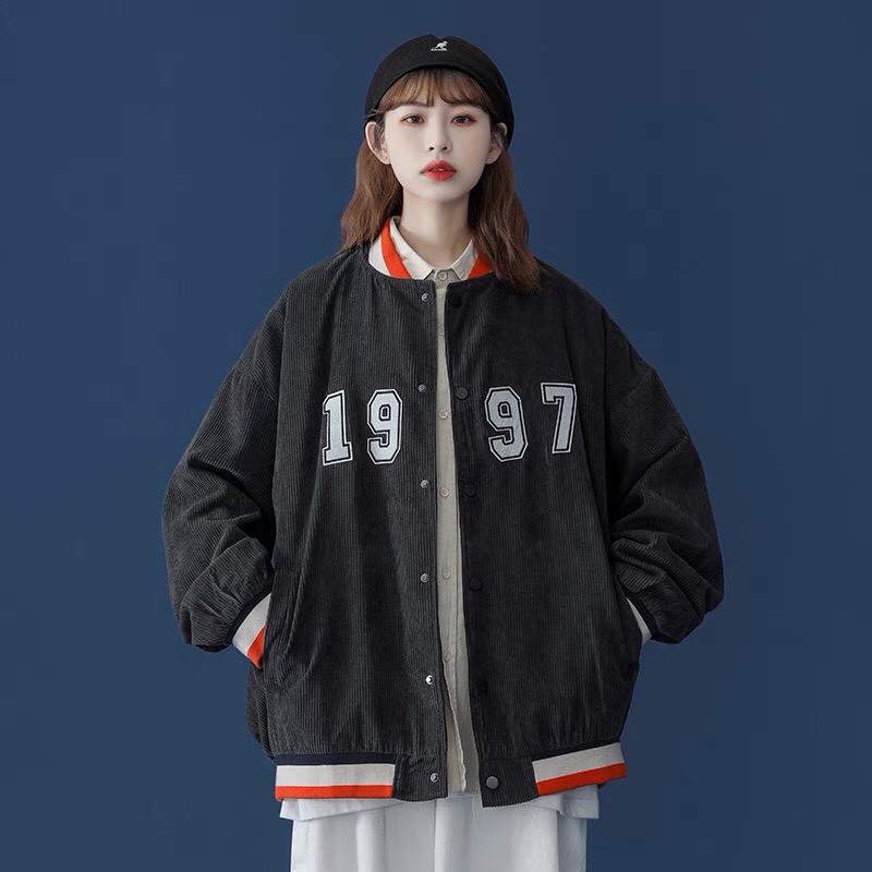 Áo khoác bomber kaki nhung bóng chày unisex form rộng 1997 nam nữ ulzzang Wind | BigBuy360 - bigbuy360.vn