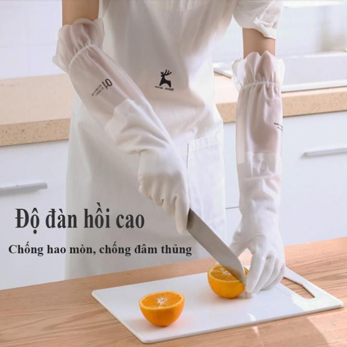 [Hàng Loại 1] Găng Tay Rửa Chén Bát Lót Nỉ Siêu Dai Dài Tay - Cổ cao - Có chun chống tụt