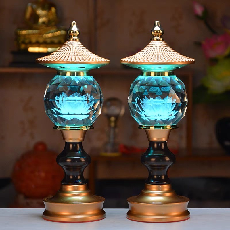 Đèn Thờ Pha Lê Thờ Cúng - Đèn Thờ Hoa Sen Tháp Kim Cương