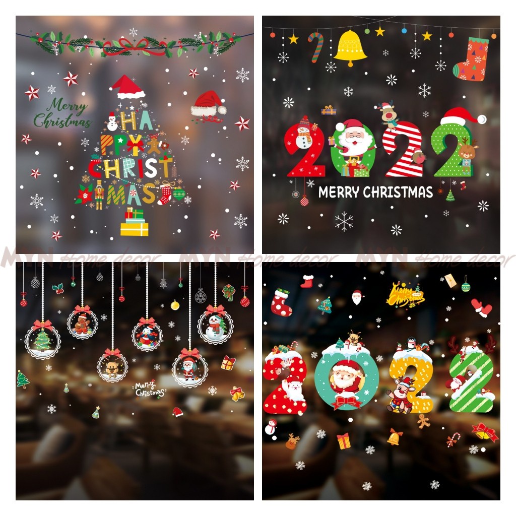Decal dán kính Noel, trang trí cửa kính Giáng sinh nhiều mẫu MYN Home