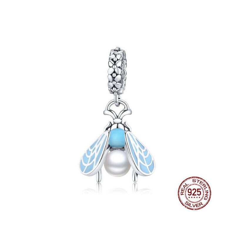 Hạt charm Bamoer SCC1479 làm từ bạc 925 hình con chuồn chuồn đính ngọc trai làm vòng tay DIY thời trang