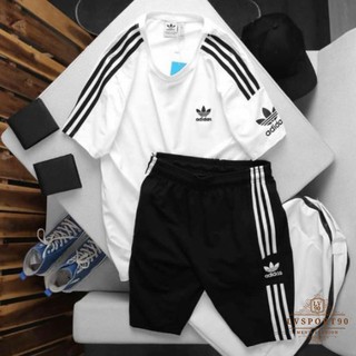 Bộ thể thao nam 💎SALE💎 Quần áo cộc bộ mùa hè cao cấp không cổ 2021 cotton 100% mặc chạy thể dục đi ngủ LVsport90