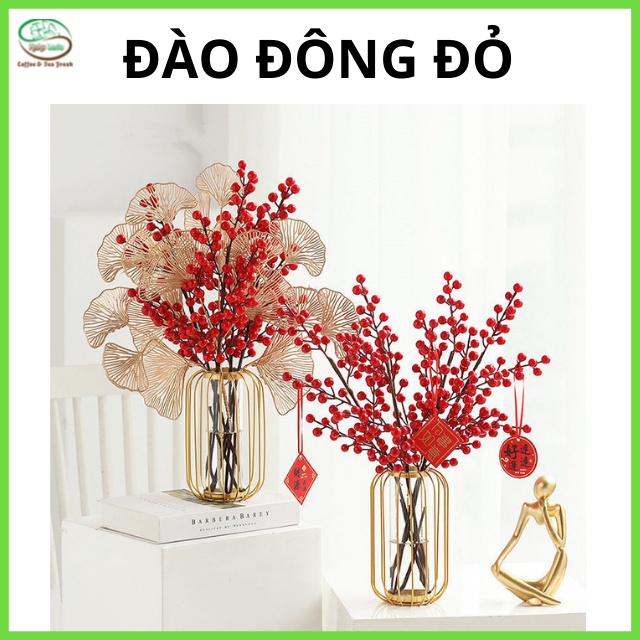Set Đào Đông Đỏ Giả, Tài Lộc Hahulado Kèm Bình Lồng Đèn, Lá Quạt Ánh Kim, Thiệp Lì Xì Trang Trí nhà cửa hoa tết 2022