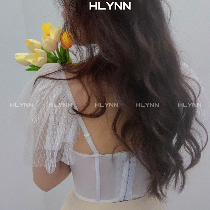 Áo corset ren hoa nổi tay cánh tiên có gọng mút dày 2cm m182