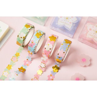 Băng Dính Washi Tape Hoa Anh Đào Sakura có nhũ lấp lánh trang trí sổ tay, planner, lưu bút
