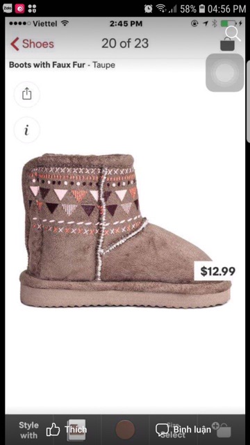 Boot lót lông Hm cho bé gái