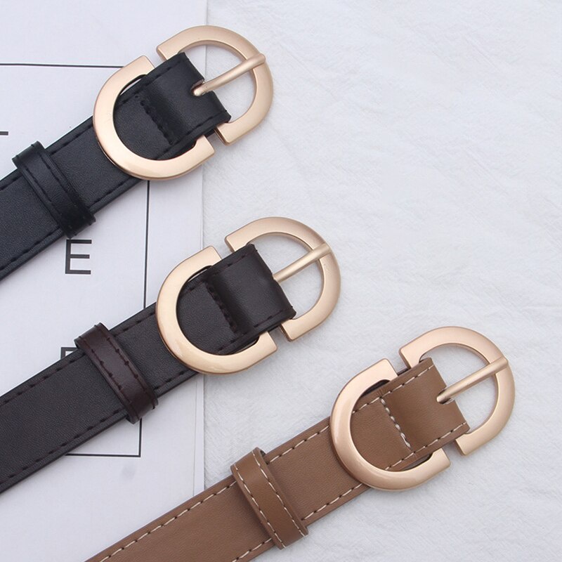 Thắt Lưng Da Màu Trơn Khóa Tròn Kiểu Cổ Điển Thời Trang Cho Nữ