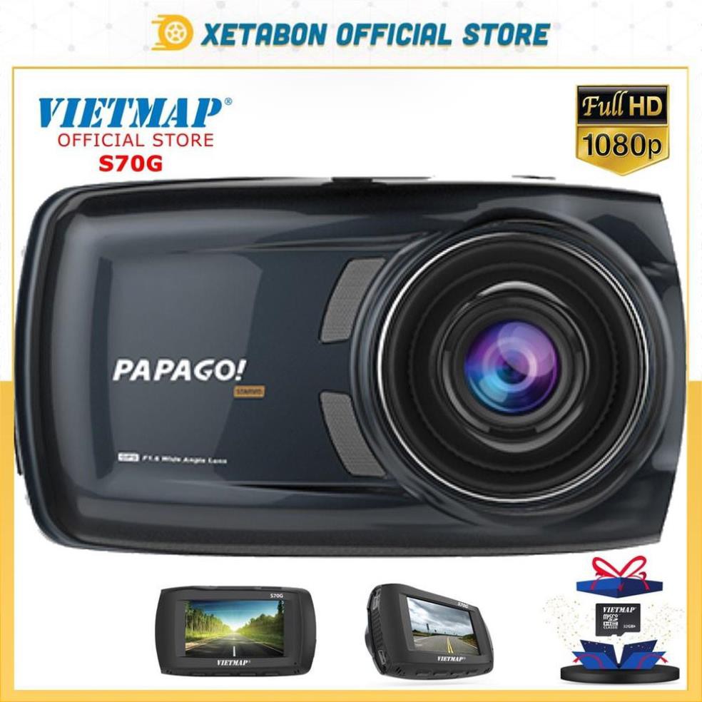VIETMAP PAPAGO S70G - Camera Hành Trình Ô tô Chống Thấm Nước, Cảm Biến Ảnh Của Sony, Bản Đồ Vietmap S1 + Thẻ 32G