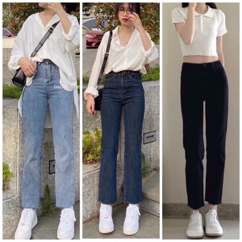 Quần bò jean nữ ống loe đứng rộng suông co giãn jeans cạp cao cao cấp Hottrend 2022