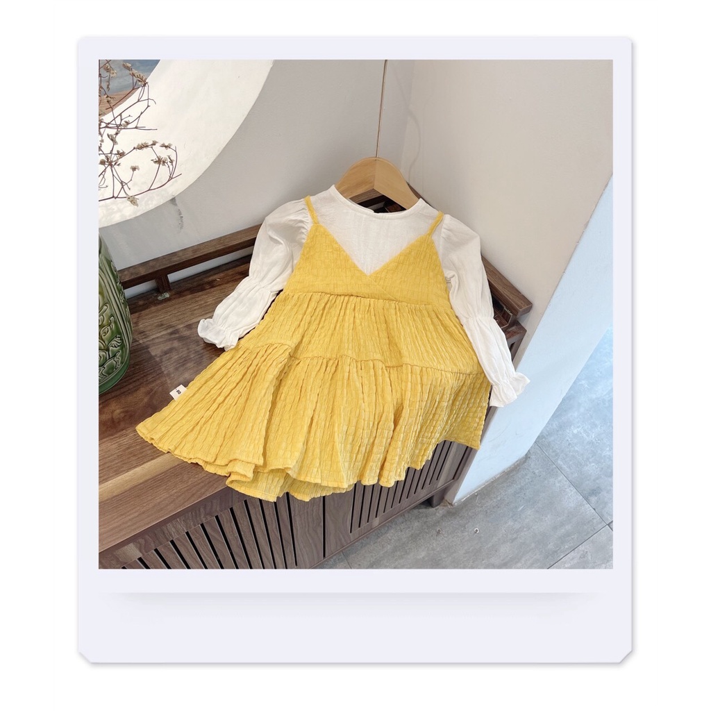 Váy thu dài tay giả yếm cho bé gái 1-5 tuổi