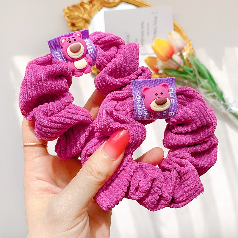 Dây Buộc Tóc Vải Nhung Họa Tiết Gấu Dâu Tây Dễ Thương Phong Cách Hàn Quốc Cho Nữ