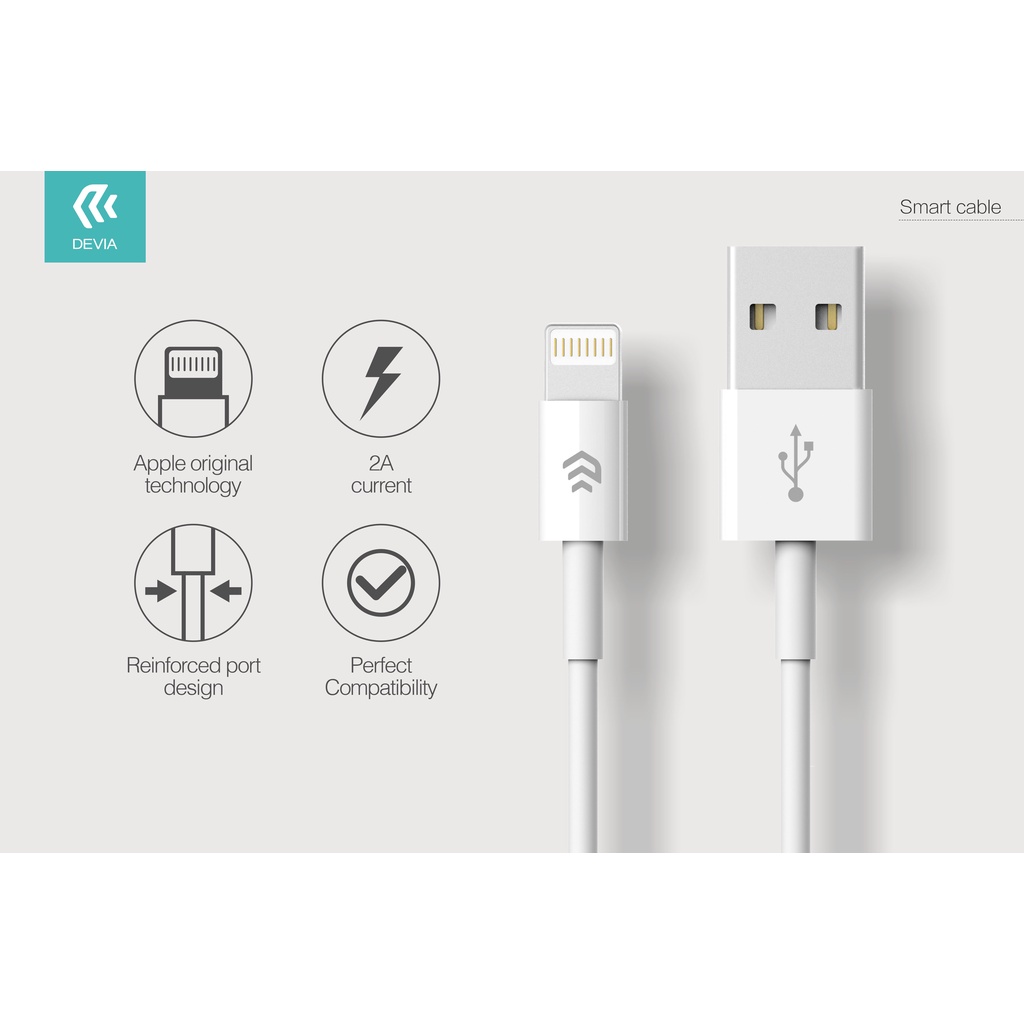 Dây Cáp Sạc iphone DEVIA Smart Series chuẩn lightning sạc nhanh ổn định không nóng máy độ dài 2 mét Bảo hành 1 năm