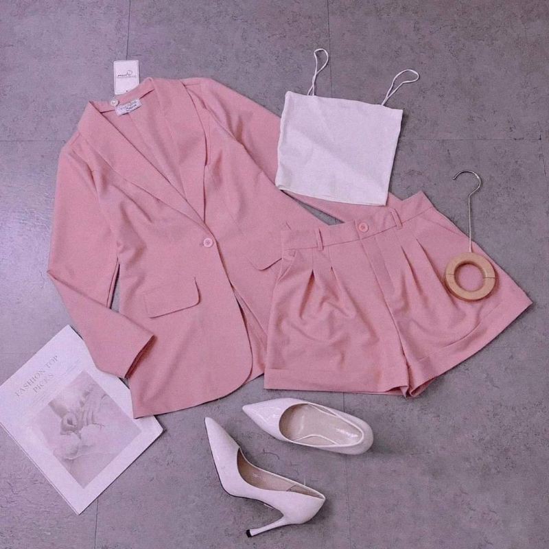 set vest 3 món khoác +quần short áo 2 dây