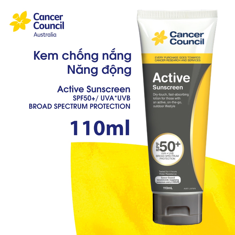 Kem chống nắng năng động Cancer Council Active SPF 50+/PA ++++ 110ml