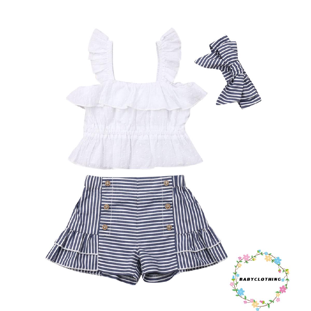 Set áo dây cộc tay + quần short + băng đô dễ thương cho bé gái