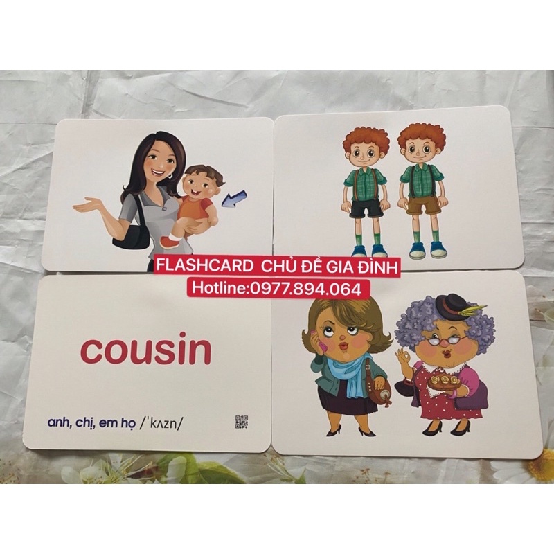 Flashcard Chủ Đề Gia Đình -20 thẻ Size A5- Thẻ Dạy Tiếng Anh cho bé