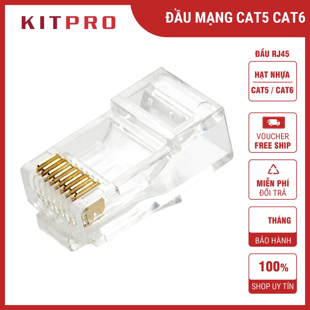 Combo 100 Hạt Mạng RJ45 Đầu Bấm Cáp Mạng CAT5, CAT5E, CAT6 Loại Nhựa Lõi Đồng Giá Rẻ KITPRO