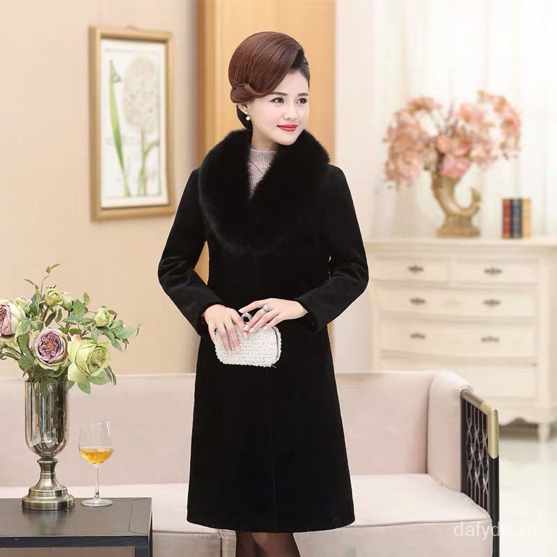 Áo khoác dáng dài vải lông cáo giả thời trang thu đông dành cho nữ