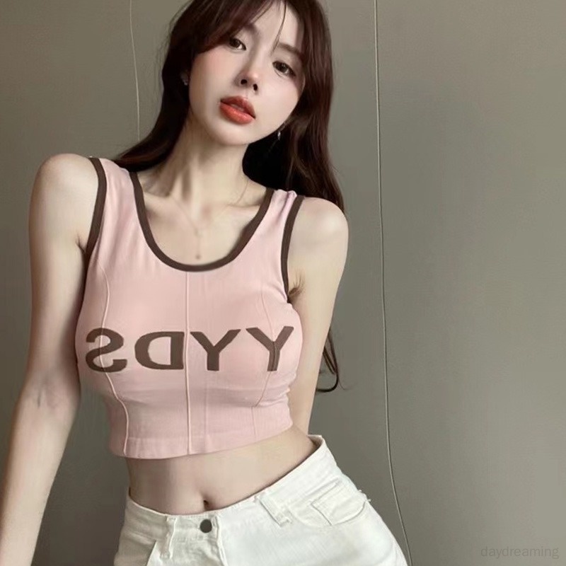 Áo Croptop Sát Nách Thể Thao Dáng Ôm In Chữ Quyến Rũ Cho Nữ