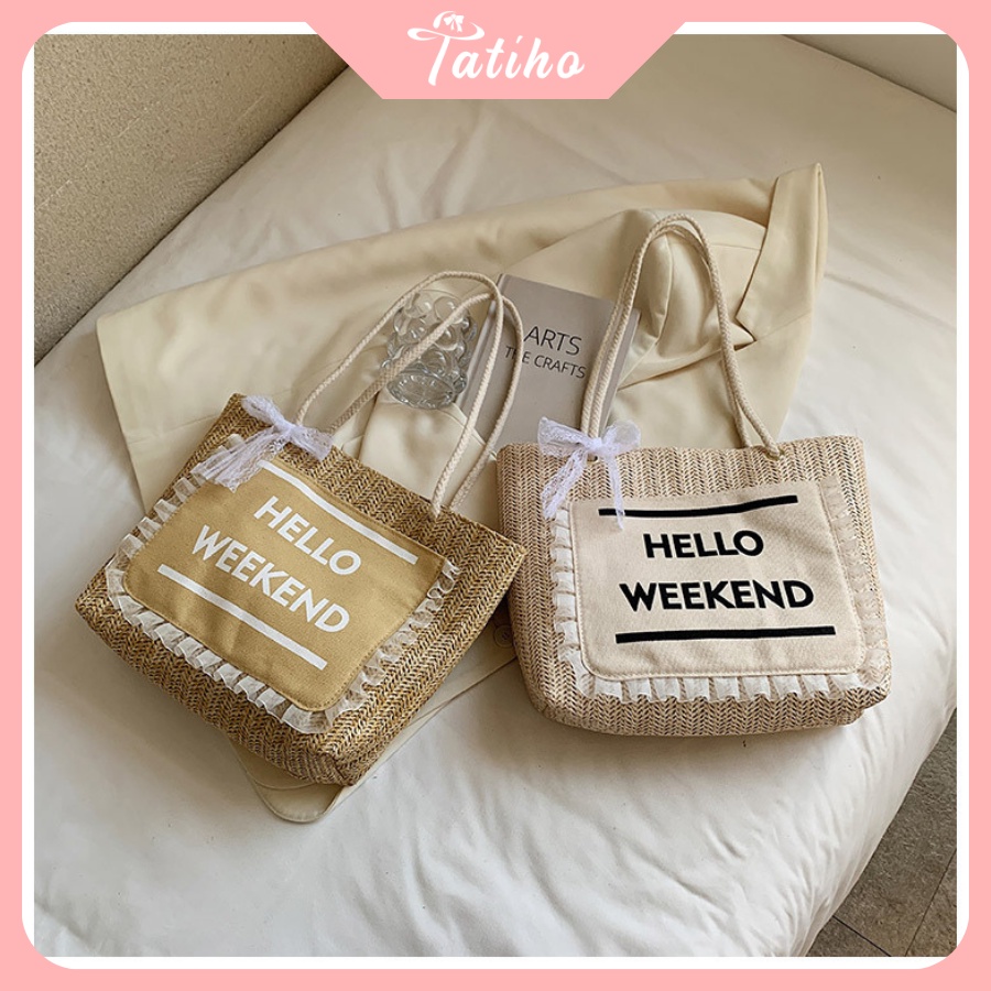 [HÀNG XỊN, GIÁ TỐT]  Túi Xách Vintage ( Túi Cối HELLO WEEKEND) Túi Đi Biển Phong Cách Trẻ Trung Phối Ren Nơ - Mã TUI50