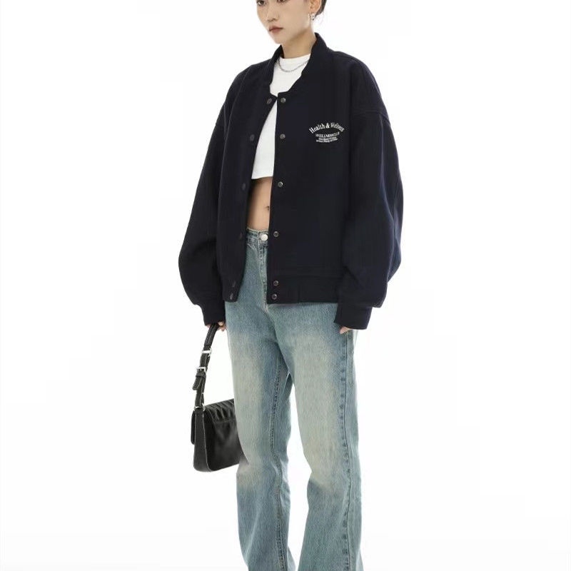 Áo Khoác Bóng Chày Ngắn Dáng Rộng Thêu Họa Tiết Kiểu Retro Mỹ Thời Trang Mùa Thu 22W Cho Các Cặp Đôi