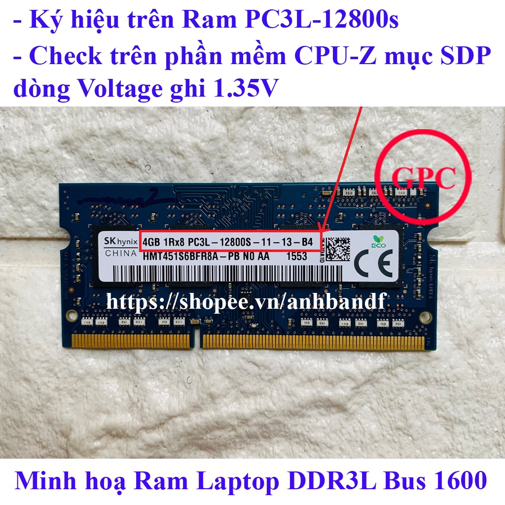 RAM Laptop DDR3L 4GB PC3L 1600Mhz Chính hãng tháo máy cũ