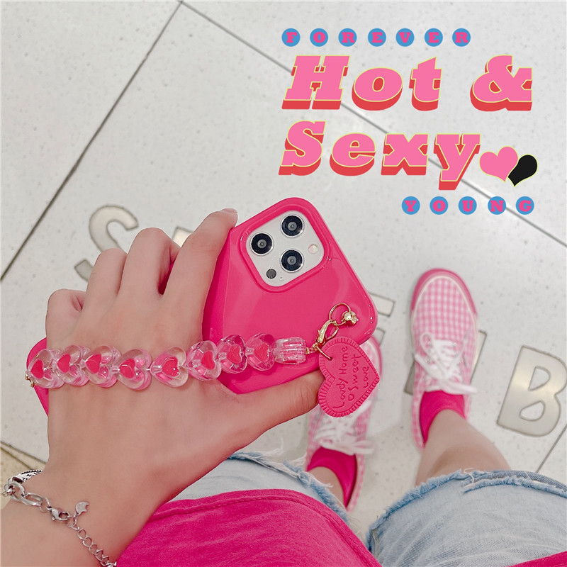 Ốp có dây đeo tay màu hồng hình trái tim cho IPhone 12 Promax 11 8 Plus 12 Mini 7 8 X Xsmax 11 XS / 12 8plus Xsmax 6S | BigBuy360 - bigbuy360.vn