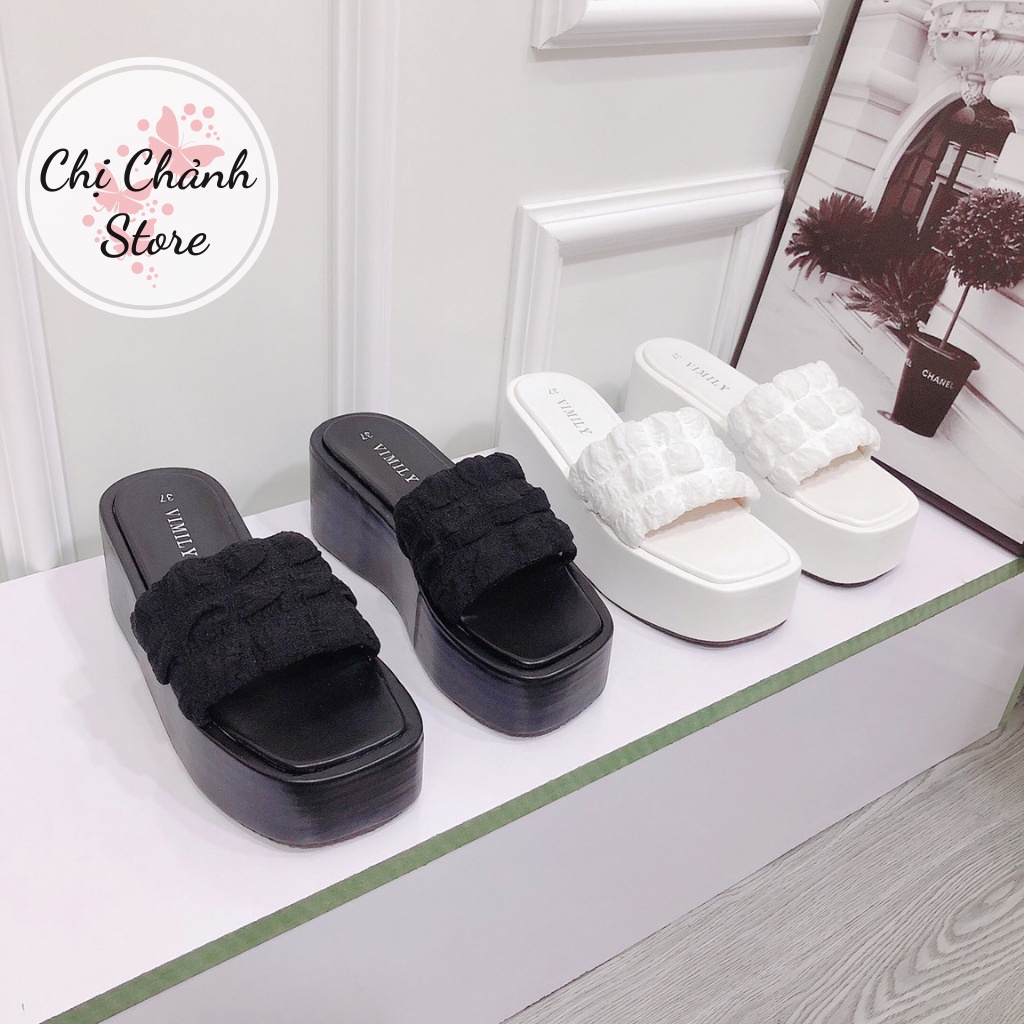 Dép Xuồng Đế Bánh Mỳ 7p Quai Ngang Nhúm Mẫu Siêu HOT Lên Chân Cực Xinh - 2 Màu Đen Trắng Chị Chảnh Store