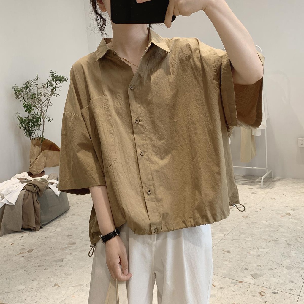 Áo Sơ Mi Cotton Tay Lửng Dáng Rộng Phong Cách Mới Dành Cho Nữ