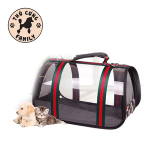 Túi Vận Chuyển Chó Mèo Họa Tiết Sọc Gucci, Dạng Trong Suốt