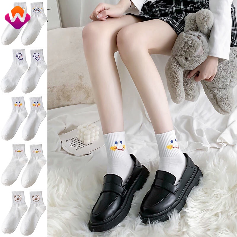 Korean fashion stretch cotton women's cute animal-shaped white high-neck socks and high-neck socks HSU