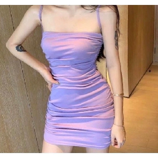 FMN Váy đầm ôm ấp body 2 dây sợi bún bóp eo sexy 3 màu đen trắng tím ulzzang nữ 14 5